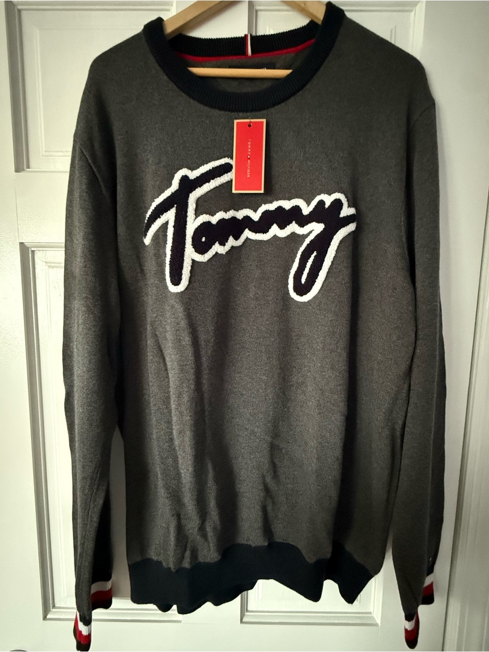 Tommy Hilfiger Charcoal Gray Crewneck Sweater with Script Logo